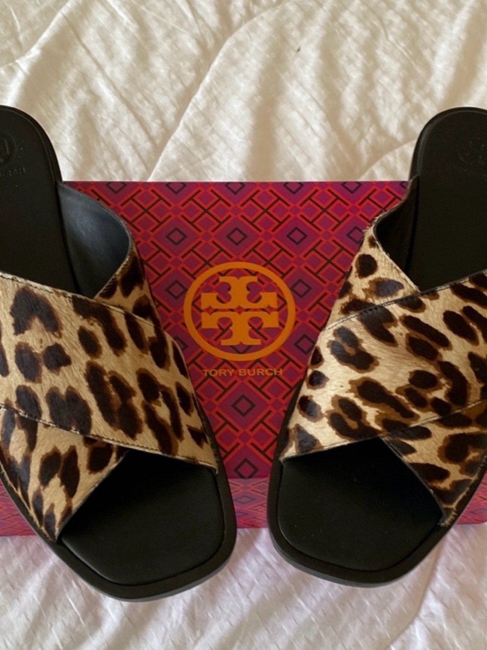 Tory Burch Leopard-Print Haircalf Slide Mules - Brown/Black